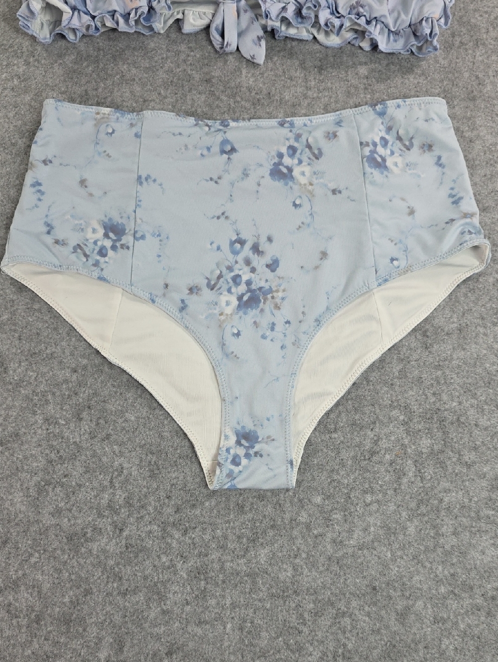 LoveShackFancy Light Blue Floral Ruffle High-Waist Bikini Set M Bottom/ L Top - Picture 3 of 9